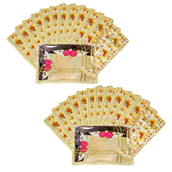 Kuber Industries Non Woven Red Flower Design Single Packing Saree Cover 24 Pcs Set (Red & Ivory) - CTKTC30708