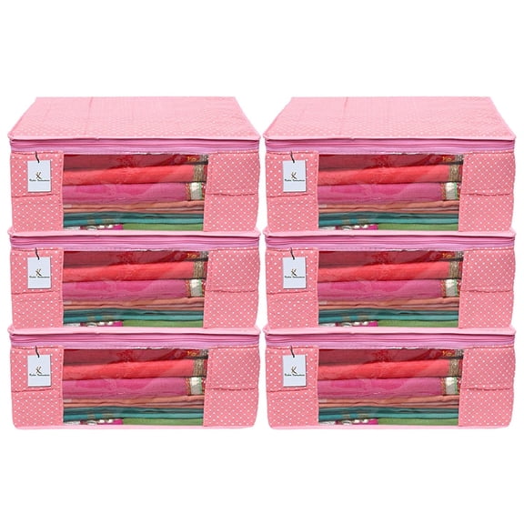 Kuber Industries Polka Dots 6 Piece Cotton 3 Layered Quilted Saree Cover, Peach