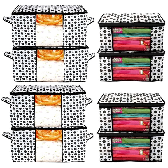 Kuber Industries Polka Dots Design 4 Piece Non Woven Saree Cover and 4 Pieces Underbed Storage Bag
