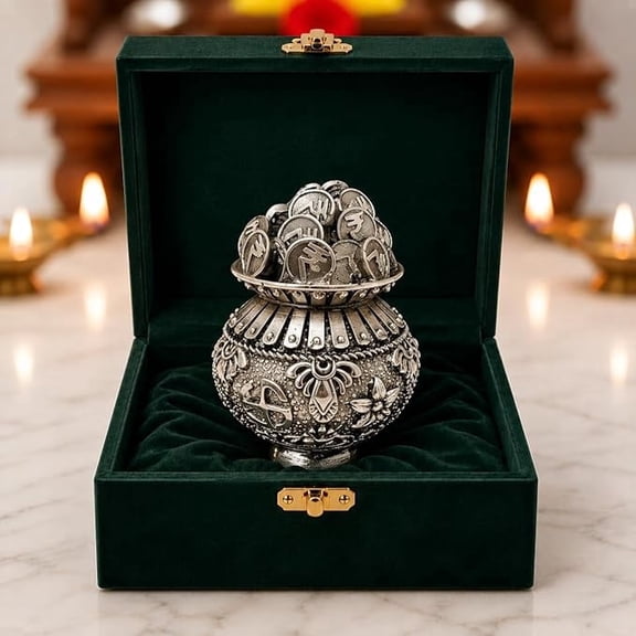 Kuber Kalash Idol 2.5 Inch | Kubera Coin Kalasam for Pooja Room, Home Decor & Spiritual Decoration | Laxmi Kalash Festive Gift Showpiece