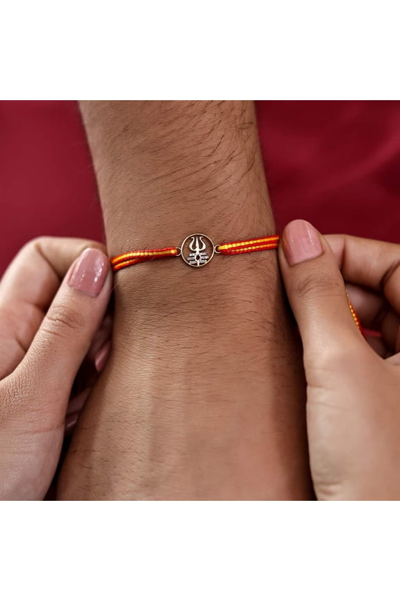 18K Yellow Gold Diamond Trishul-Tripundra Rakhi for Brother