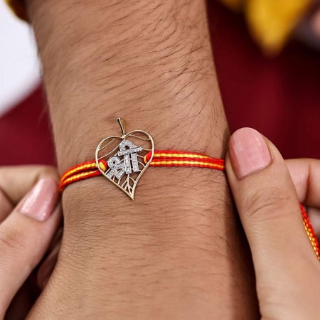 KuberBox 18K Yellow Gold Shree Rakhi Pendant for Brother