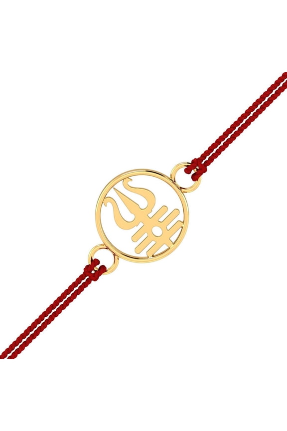 18K Yellow Gold Trishul Tripundra Rakhi for Brother