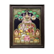Kubera and Lakshmi Tanjore Painting | Traditional Colors With 24K Gold | Teakwood Frame | Gold & Woo