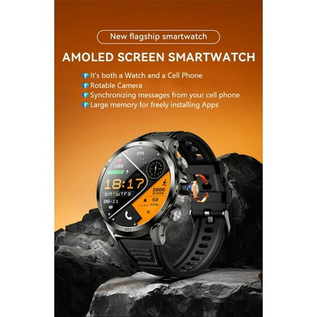 Kubin H19 Smart Watch with WiFi, Synchronized with cell phone messages, 1.95 inch AMOLED Screen, Rotable Side Camera for Photo Shooting and Video Recording, Smart Watch with NFC &. Multi-sport Modes