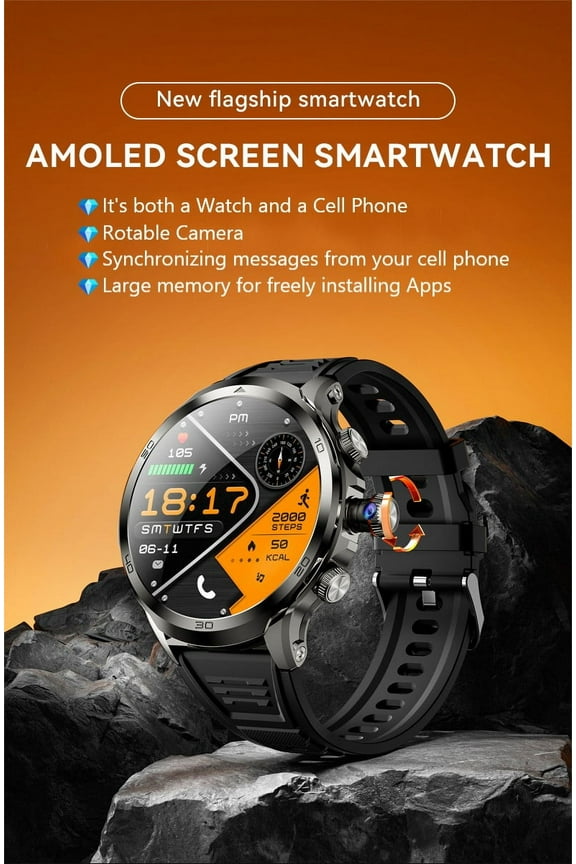 H19 Smart Watch with WiFi, Synchronized with cell phone messages, 1.95 inch AMOLED Screen, Rotable Side Camera for Photo Shooting and Video Recording, Smart Watch with NFC &. Multi-sport Modes