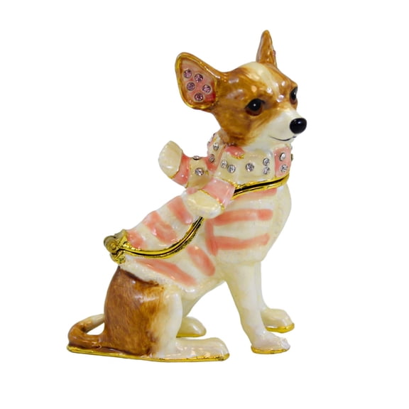 Kubla Craft Chihuahua Box - One Hinged Box 2.75 Inch, Metal - Dog Australian Crystals 3306