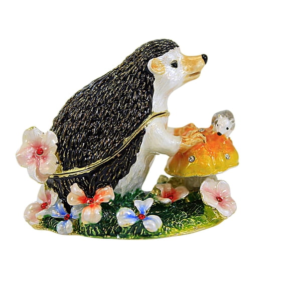 Kubla Craft Hedgehog And Mouse Box - One Hinged Box 2 Inch, Metal - Hinged Enameled Flowers 3099B