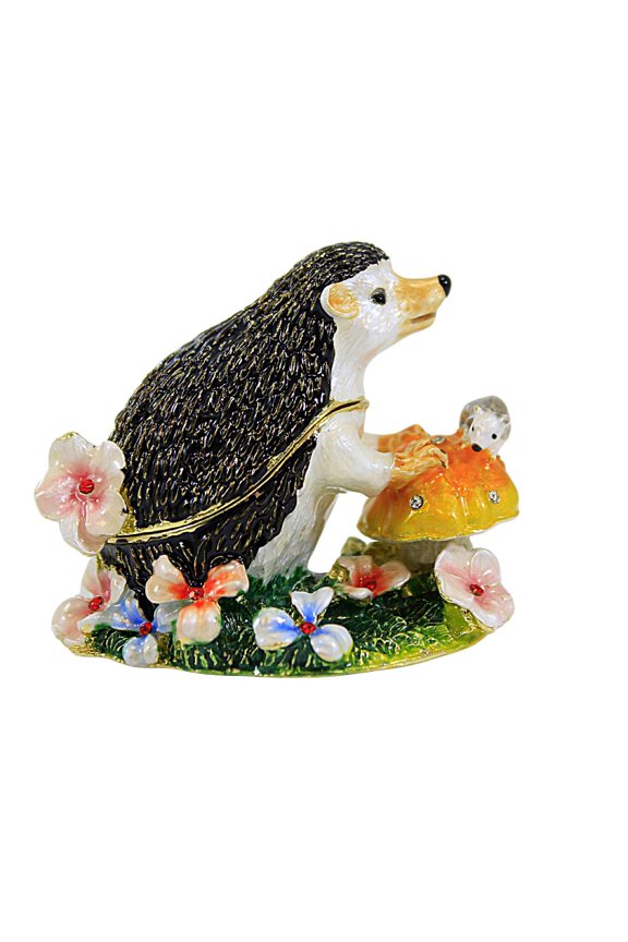 Hedgehog And Mouse Box - One Hinged Box 2 Inch, Metal - Hinged Enameled Flowers 3099B