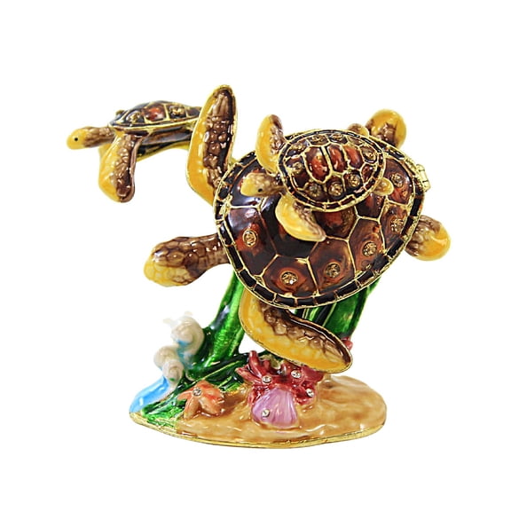 Kubla Craft Sea Turtle With Baby - One Hinged Box 2.25 Inch, Metal - Ocean Swimming 3187