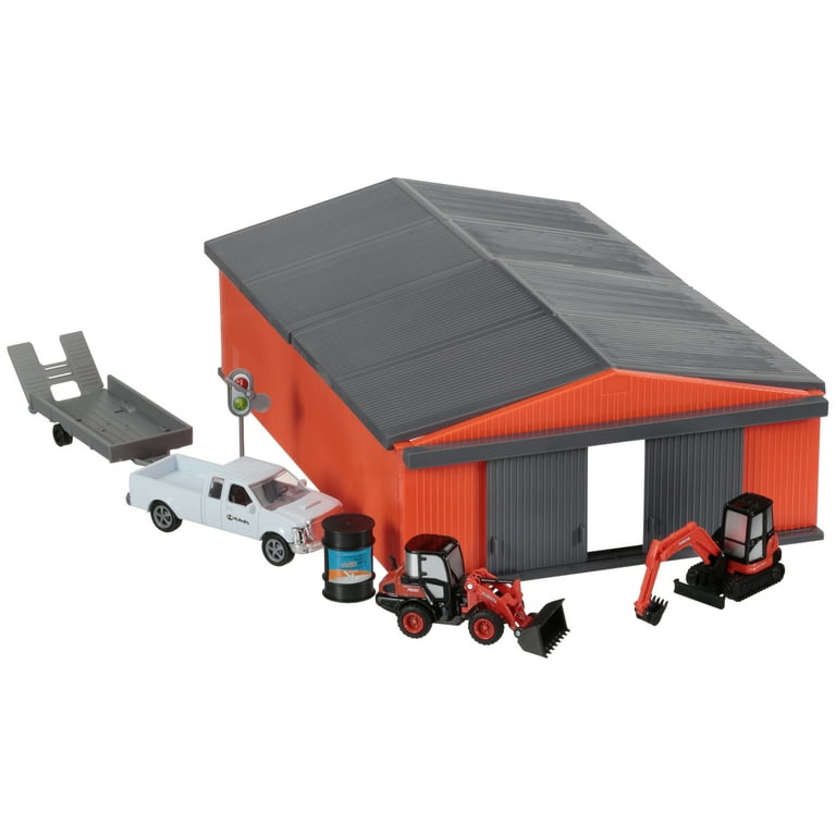 Kubota® Construction Equipment Vehicles & Shed Toy Set 19 pc Box