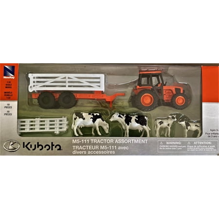 NewRay Kubota Farm Tractor & Trailer W/Farm Animals Set, 15 inches