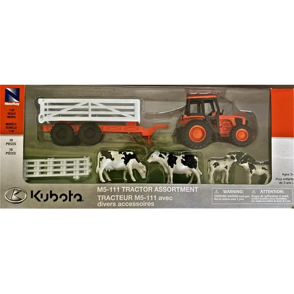 Kubota Farm Tractor & Trailer W/Farm Animals Set