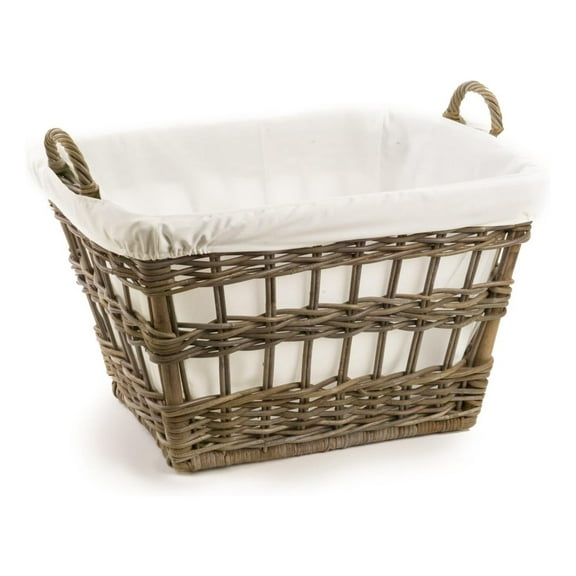 Kubu Wicker French Laundry Basket, 23 in L x 18.5 in W x 18.5 in H, Serene Grey