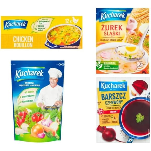 Kucharek Polish Variety Pack, Chicken Bouillon, urek lski Sour Soup, Barszcz Czerwony, Universal Vegetable Seasoning