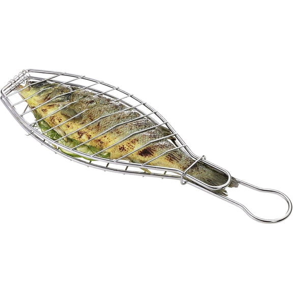 Kchenprofi BBQ Fish Basket Stainless Steel Large 11.75 x 4.75 Inch Silver