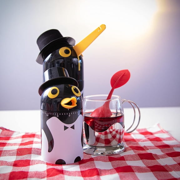 Kuchenprofi Penguin Tea Boy with Built-In Timer, Tea Bag Holder, Automatic Tea Bag Lifter, Precision Tea Timer, Plastic Tea Brewing Gadget, Tea Accessories & Necessities
