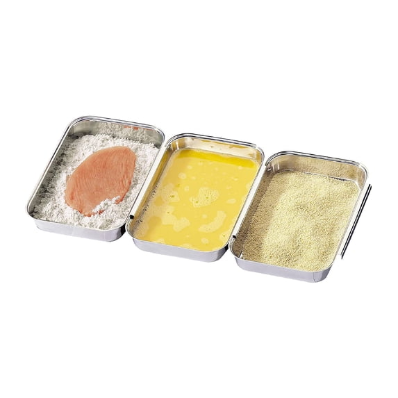 Kuchenprofi Stainless Steel Breading Set, No Mess Linking, Overlapping Breading Trays, Set of 3