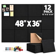 Kuchoow Felt Bulletin Board, Large Cork Board for Walls Tiles, Black Push Pin Boards Picture Decorations for Office & Classroom, 12 Pack, 48" x 36"