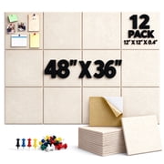 Kuchoow Large Felt Bulletin Board 48" x 36" Cork Board Alternative for Office, 12 Pack Beige Self-Adhesive Felt Wall Tiles with Push Pins for Classroom Room