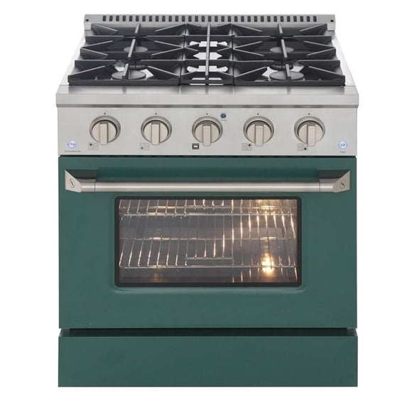 Kucht Professional 30" Modern Stainless Steel Natural Gas Range in Green/Silver