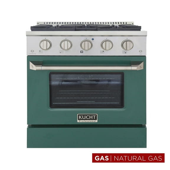 Kucht Professional 30" Modern Stainless Steel Natural Gas Range in Green/Silver