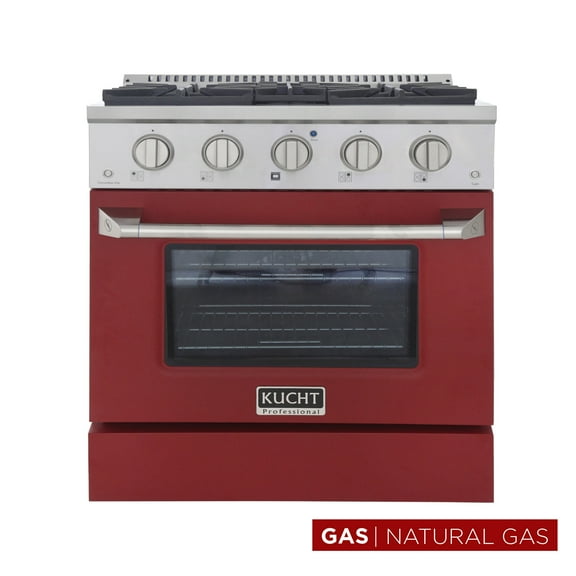 Kucht Professional 30" Modern Stainless Steel Natural Gas Range in Red/Silver