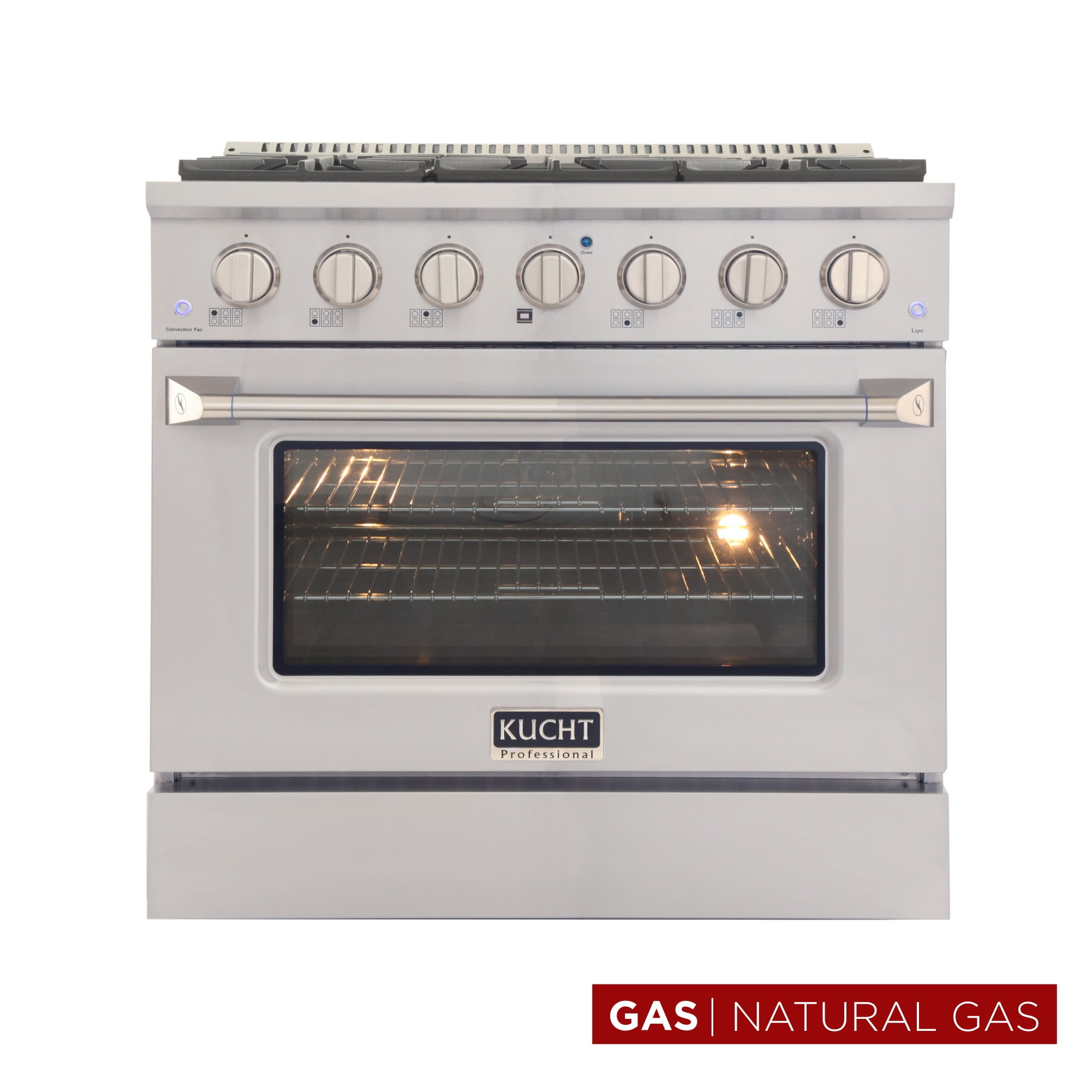 Kucht Professional 36" Stainless Steel Natural Gas Range with Burners in Silver