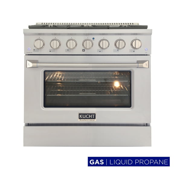 Kucht Professional 36" Stainless Steel Propane Gas Range with Knobs in Silver