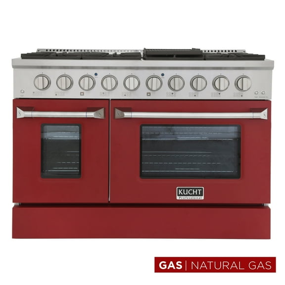 Kucht Professional 48" Stainless Steel Natural Gas Range in Silver/Red