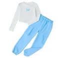 thumbnail image 1 of Kucnuzki 11 Years Big Girls Outfit Sets 12 Years Girl Winter Clothes Long Sleeves Knitted Top Butterfly Crop Tops Solid Color Cargo Pants Set 2pcs Youth Tween Clothing Blue, 1 of 9