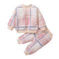 thumbnail image 1 of Kucnuzki 12 Months Baby Girl Winter Outfits Pants Sets 18 Months Long Sleeve Cute Checkboards Prints Fluffy Sweatshirt Elastic Pants 2PCS Set Light Pink, 1 of 8