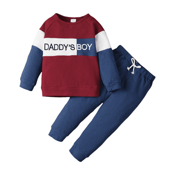 Kucnuzki 12 Months Newborn Baby Boy Winter Outfits Pants Sets 18 Months Long Sleeve Cool Color-Blocked Letter Prints Pull-Over Elastic Pants 2PCS Set Red