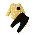 thumbnail image 1 of Kucnuzki 12 Months Newborn Baby Boy Winter Outfits Pants Sets 18 Months Long Sleeve Cool Dino Prints Romper Elastic Pants 2PCS Set Yellow, 1 of 8