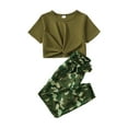 thumbnail image 1 of Kucnuzki 13 Years Big Girl Outfits 14 Years Big Girls Pant Sets Short Sleeves Twist Top Camouflage Pants 2pcs Sets Green, 1 of 10