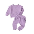 thumbnail image 1 of Kucnuzki 18 Months Baby Girl Winter Outfits Pants Sets 24 Months Long Sleeve Classic Solid Color Durable Pull-Over Elastic Pants 2PCS Set Purple, 1 of 9