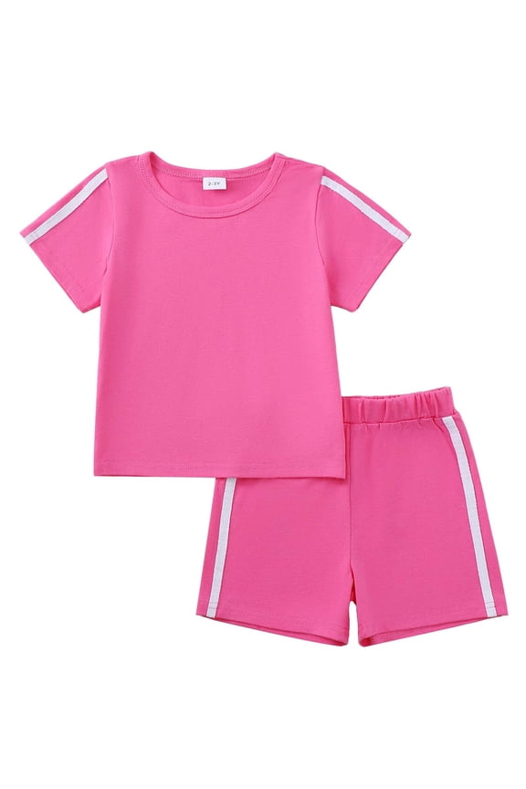 2T Toddler Girl Outtfit Set 3T Girls Summer Clothes Sets Short Sleeves T-shirt Top Color Block Shorts 2pcs Clothing Pink 2-3Y