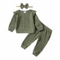thumbnail image 1 of Kucnuzki 2T Toddler Girl Winter Outfits Pants Sets 3T Long Sleeve Classic Rib-Knitted Pull-Over Elastic Pants Headband 3PCS Set Green, 1 of 10