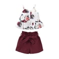 thumbnail image 1 of Kucnuzki 2T Toddler Girls Summer Outfits 3T Toddler Girls Clothes Sets Sleeveless Off the Shoulder Tank Top Floral Top Waistband Solid Color Shorts Sets 2PCS White, 1 of 8