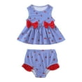 thumbnail image 1 of Kucnuzki 2T Toddler Girls Swimsuit Set 3T Kid Girl Stripped Bathing Suit Ruffle Sleeveless Cherry Bowknot Beach Bikini Tankini Swimwear 2pcs Blue, 1 of 10