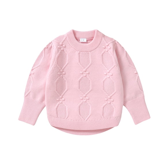 Kucnuzki 2T Toddler Girls Winter Sweaters 3T Toddler Girls Warm Clothes Round Neck Long Sleeves Pullover Sweater Top Solid Color Puff Sleeves Top Winter Clothing Pink