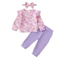 thumbnail image 1 of Kucnuzki 3 Months Newborn Baby Girls Outfit Set 6 Months Kid Child Winter Clothes Ruffle Long Sleeves Floral Knitted Top Solid Color Pants Sets with Headband 3pcs Cute Clothing Pink, 1 of 8