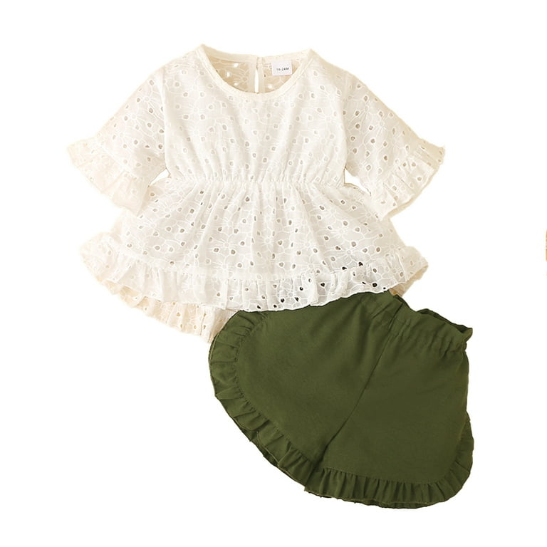 Kucnuzki 3T Baby Girl Summer Outfits Shorts Sets 4T Short Sleevle