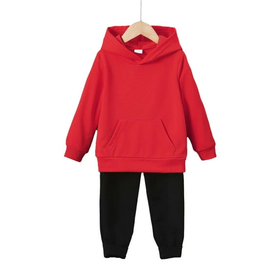 Kucnuzki 3T Toddler Boy Winter Outfits Pants Sets 4T Long Sleeve Casual Stylish Pure Color Hoodie Sweatshirt Elastic Pants 2PCS Set Red