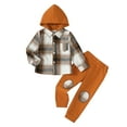 thumbnail image 1 of Kucnuzki 3T Toddler Boy Winter Outfits Pants Sets 4T Long Sleeve Gentle Lattice Hoodie Sweatshirt Top Elastic Pants 2PCS Set Beige, 1 of 9