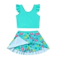 thumbnail image 1 of Kucnuzki 3T Toddler Girl Swimsuit Set 4T Child Gilrs Bathing Suit Ruffle Top Flamingo Swimming Skirt with Shorts 2pcs Bikini Set Summer Beach Breathable Tankini Set Green, 1 of 9