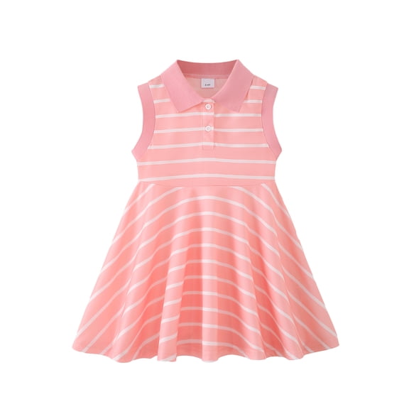 Kucnuzki 3T Toddler Girls Dress 4T Girl Summer Clothes Ruffle Sleeveless Kids Dresses Striped Sport Causal Beach Sundress Pink