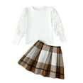 thumbnail image 1 of Kucnuzki 4T Toddler Girl Outfits 5T Toddler Girl Skirt Sets Fall Winter Solid Color Puff Long Sleeves Top Plaid Pleated Skirt 2pcs Set White, 1 of 9