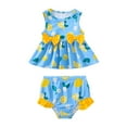 thumbnail image 1 of Kucnuzki 4T Toddler Girls Swimsuit Set 5T Kid Girl Bathing Suit Ruffle Sleeveless Lemon Bowknot Beach Bikini Tankini Swimwear 2pcs Pink, 1 of 10