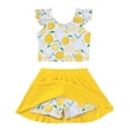 thumbnail image 1 of Kucnuzki 5T Little Girl Swimsuit Set 6T Child Gilrs Bathing Suit Ruffle Lemon Top Swimming Skirt with Shorts 2pcs Bikini Set Summer Beach Breathable Tankini Set Yellow, 1 of 10